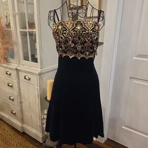 GUNNE SAX Jessica McClintock Navy Velvet Sequin Dress Women's 13/14 VTG 90s‎ USA